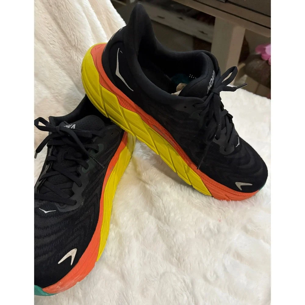 Hoka One One Clifton11 Arahi 6 Mens Running Shoes Black Flame Orange Yelloze 9D